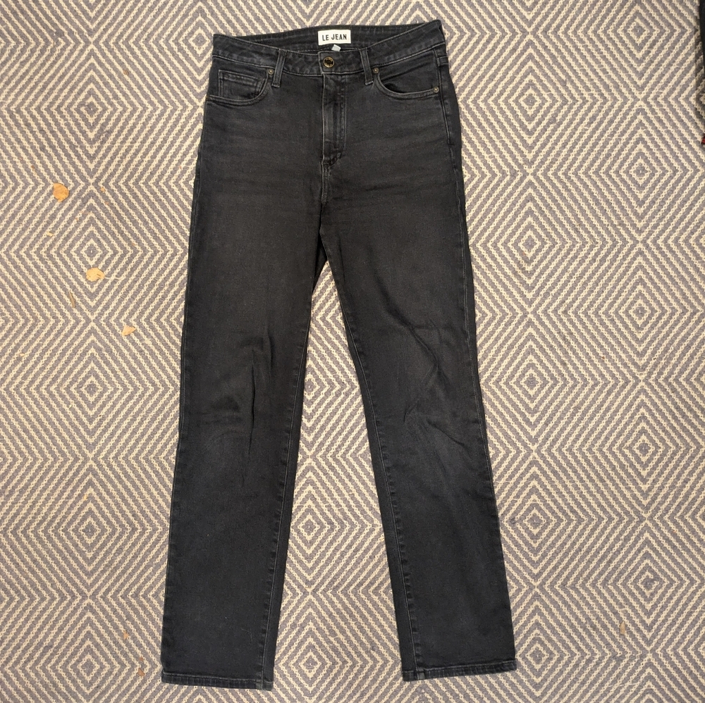 Le Jean Isla Mid Rise Straight Leg Dark Wash Jeans